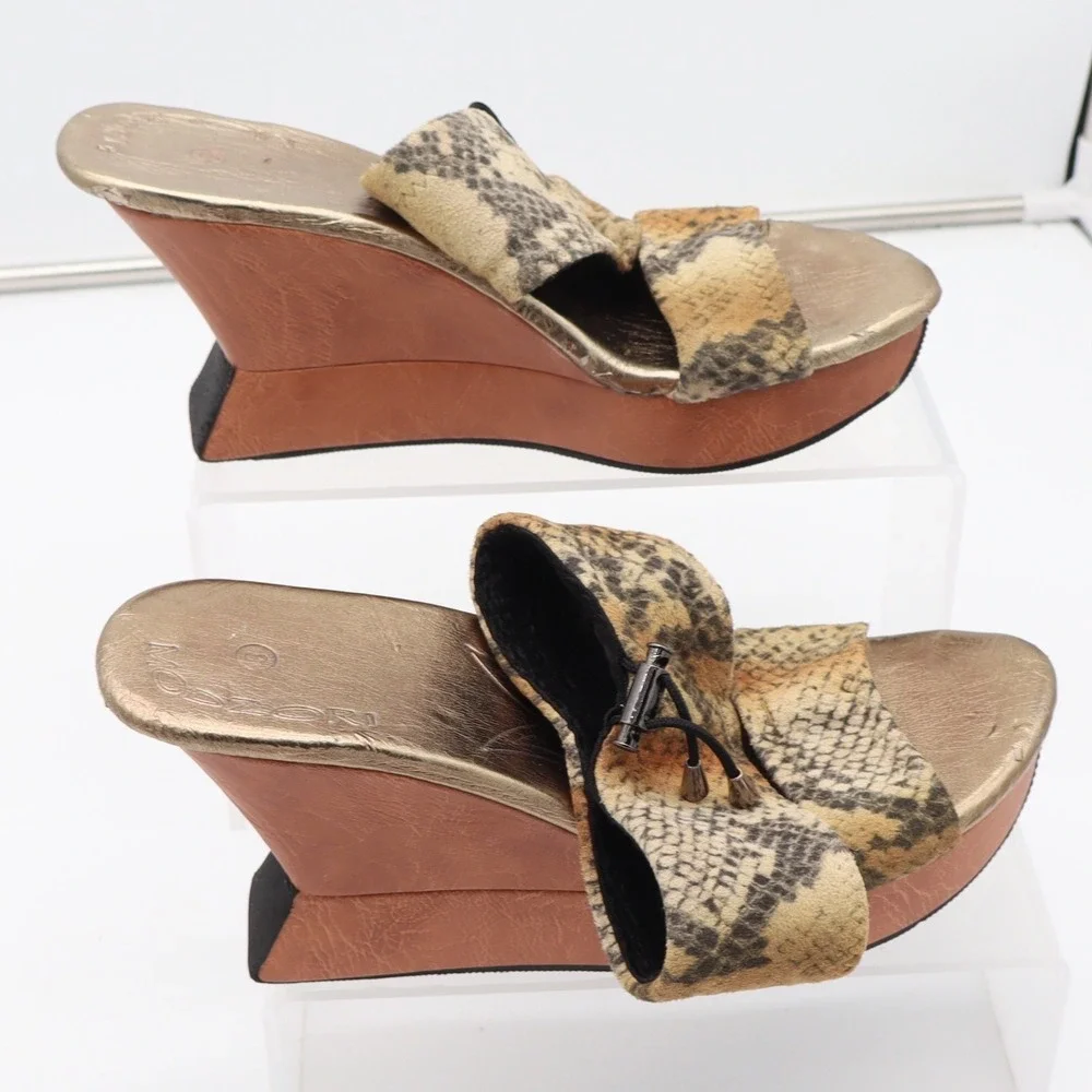Modzori Wedge Sandals Womens 8 Platform Snakeskin Gold Reversible Fair